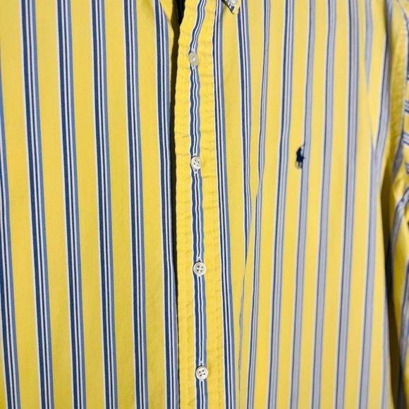 Vintage Ralph Lauren Mens XL Shirt Blue Yellow Stripe Short Sleeve Classic Fit - Picture 3 of 5